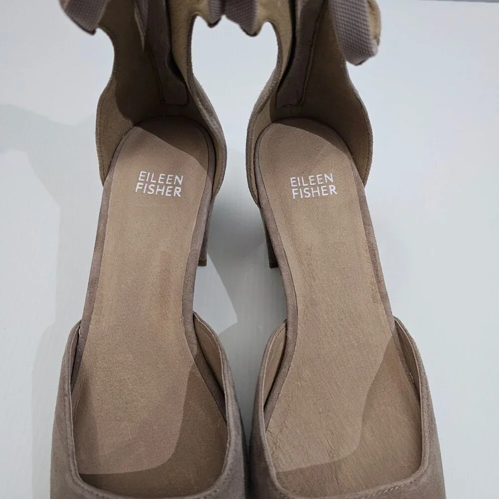 Eileen Fisher Veery Heel Pump Ankle Strap Zip Earth Tan Suede Size 8 NEW - Picture 8 of 16